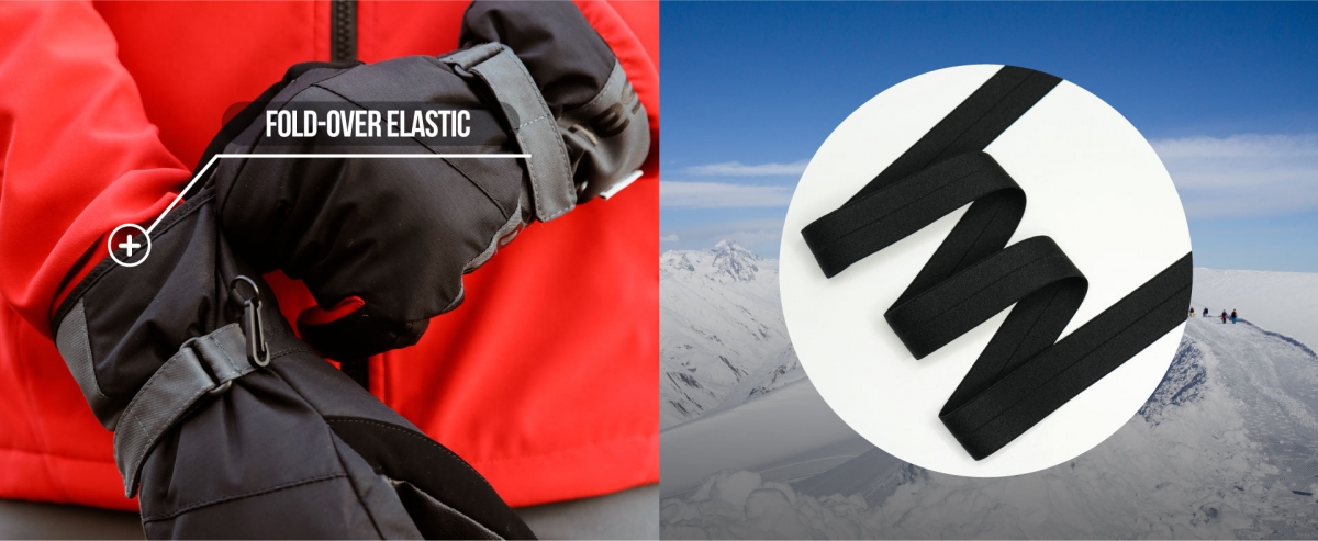 Extreme Sports Gloves:  The fold-over elastic reinforces seam areas, ensuring a secure fit and flexibility for active use.