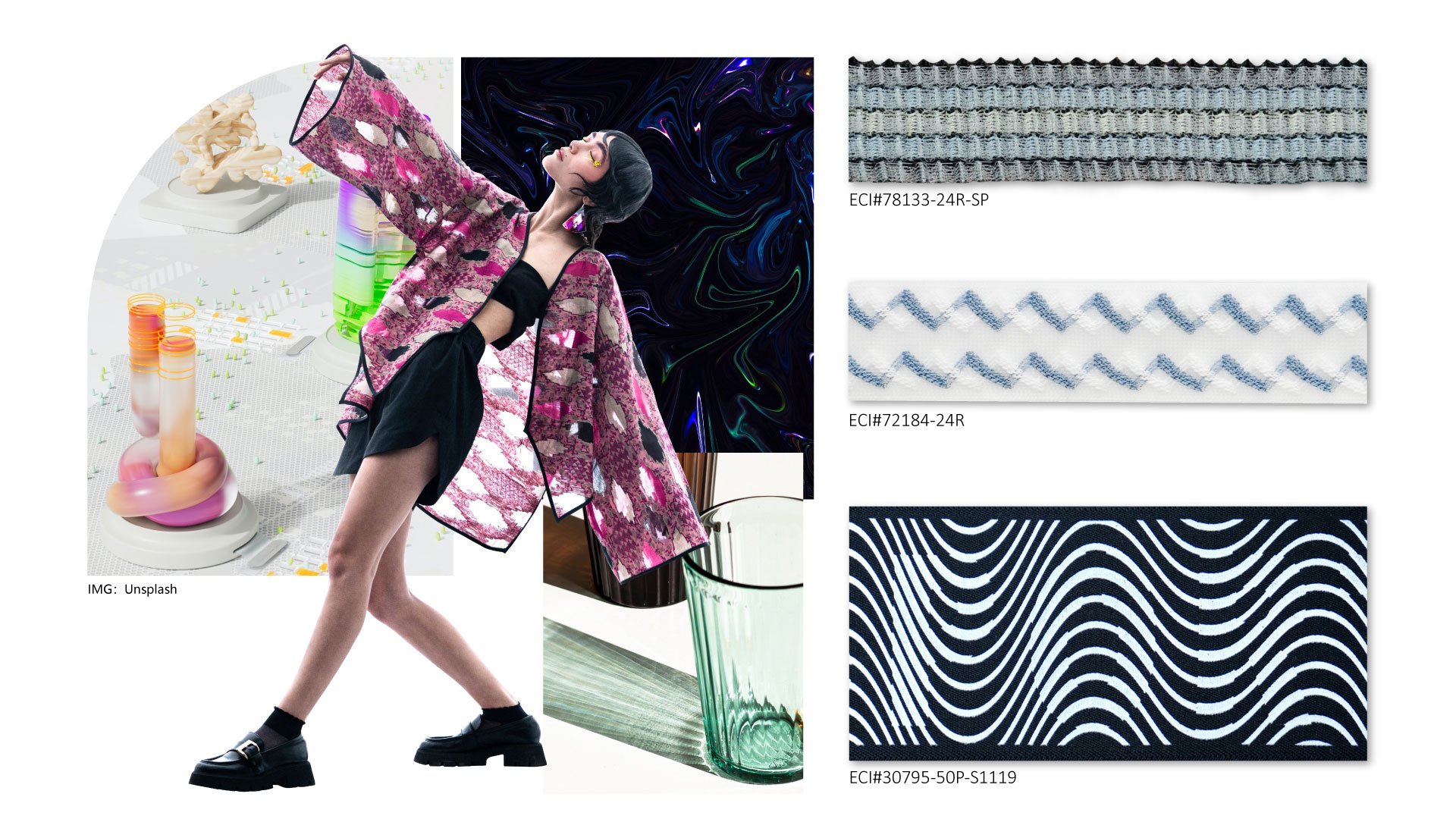 FW24-ETERNAL: Sense of Technology and Realistic Fantasy ETERNAL explores the intersection of timeless allure and futuristic vision, employing cutting-edge printing techniques to craft new textures and designs.